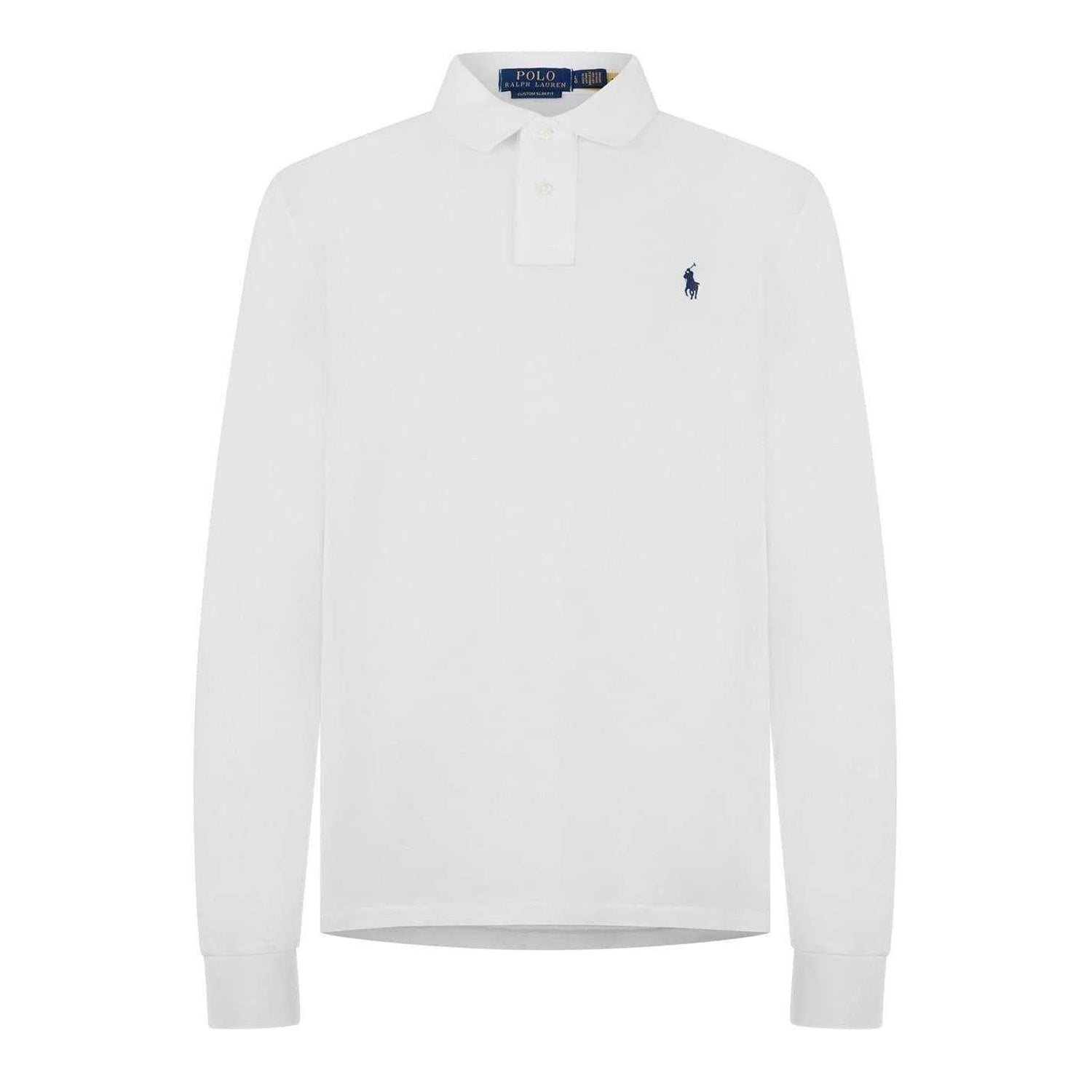 White - Front - Ralph Lauren Mens Cotton Slim Long-Sleeved Polo Shirt