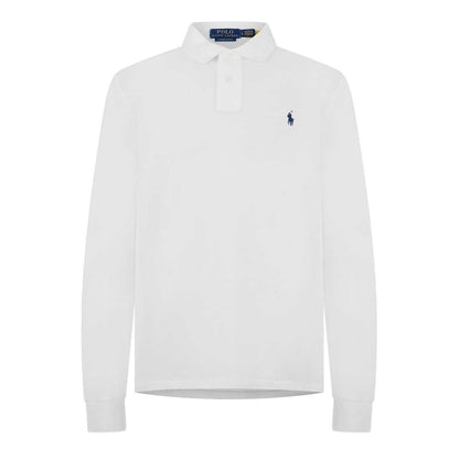 White - Front - Ralph Lauren Mens Cotton Slim Long-Sleeved Polo Shirt