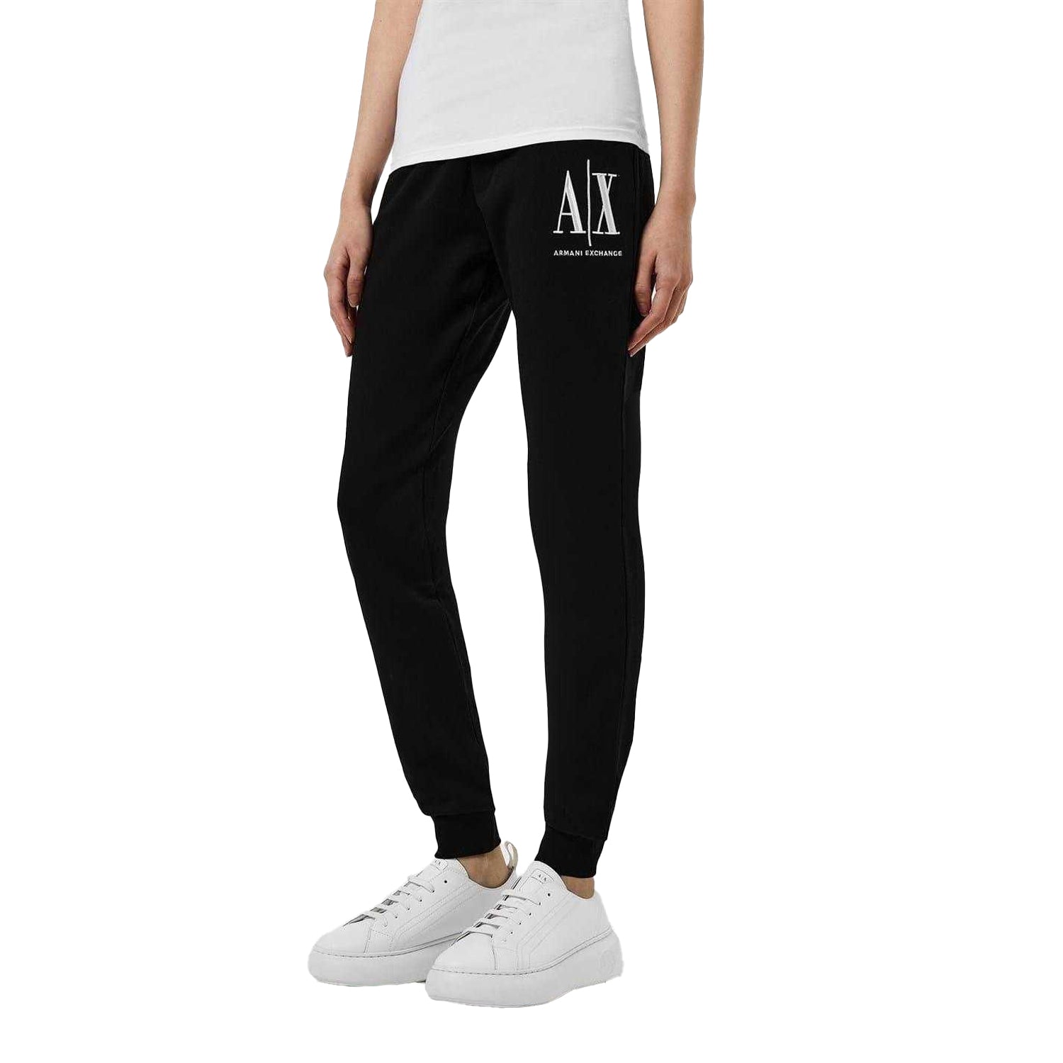 Black - Side - Armani Exchange Womens-Ladies Cotton Jogging Bottoms