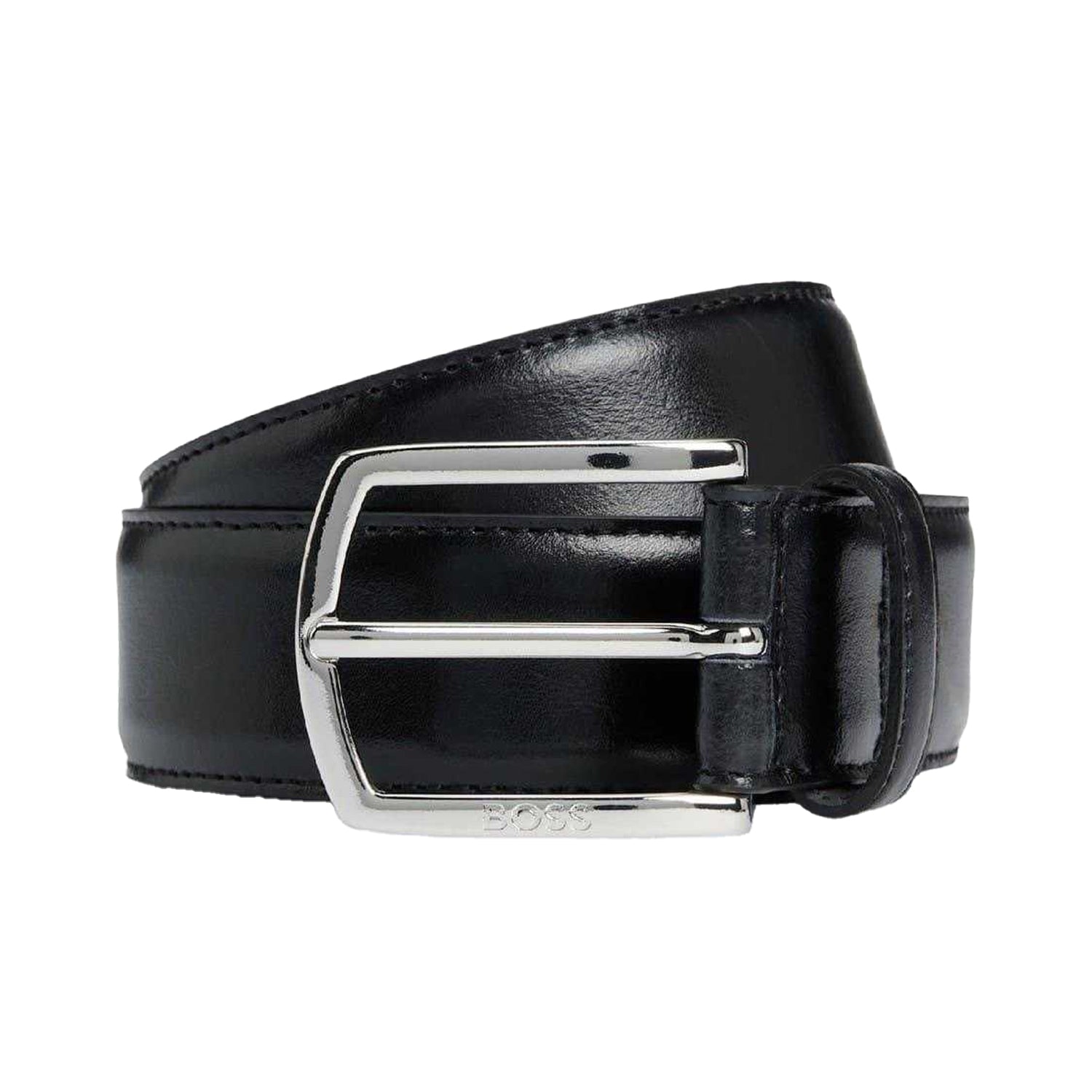 Black - Front - Boss Mens Leather Belt