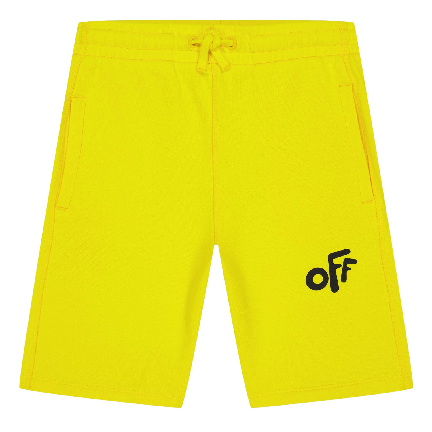 Yellow-Black - Front - Off White Childrens-Kids Rounded Sweat Shorts