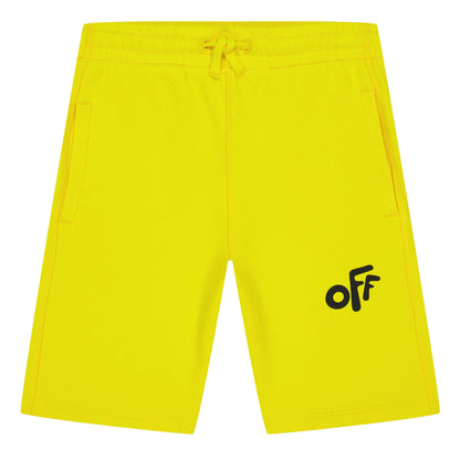 Yellow-Black - Front - Off White Childrens-Kids Rounded Sweat Shorts