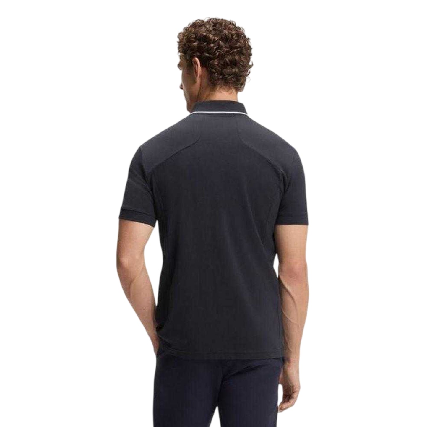 Dark Blue - Back - Boss Mens Contrast Piping Cotton Polo Shirt
