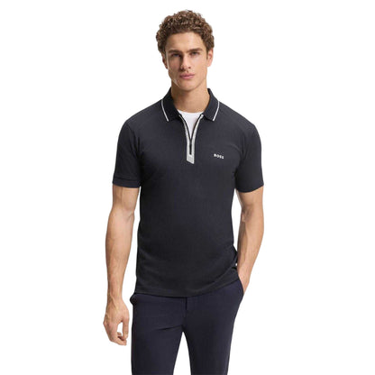Dark Blue - Side - Boss Mens Contrast Piping Cotton Polo Shirt