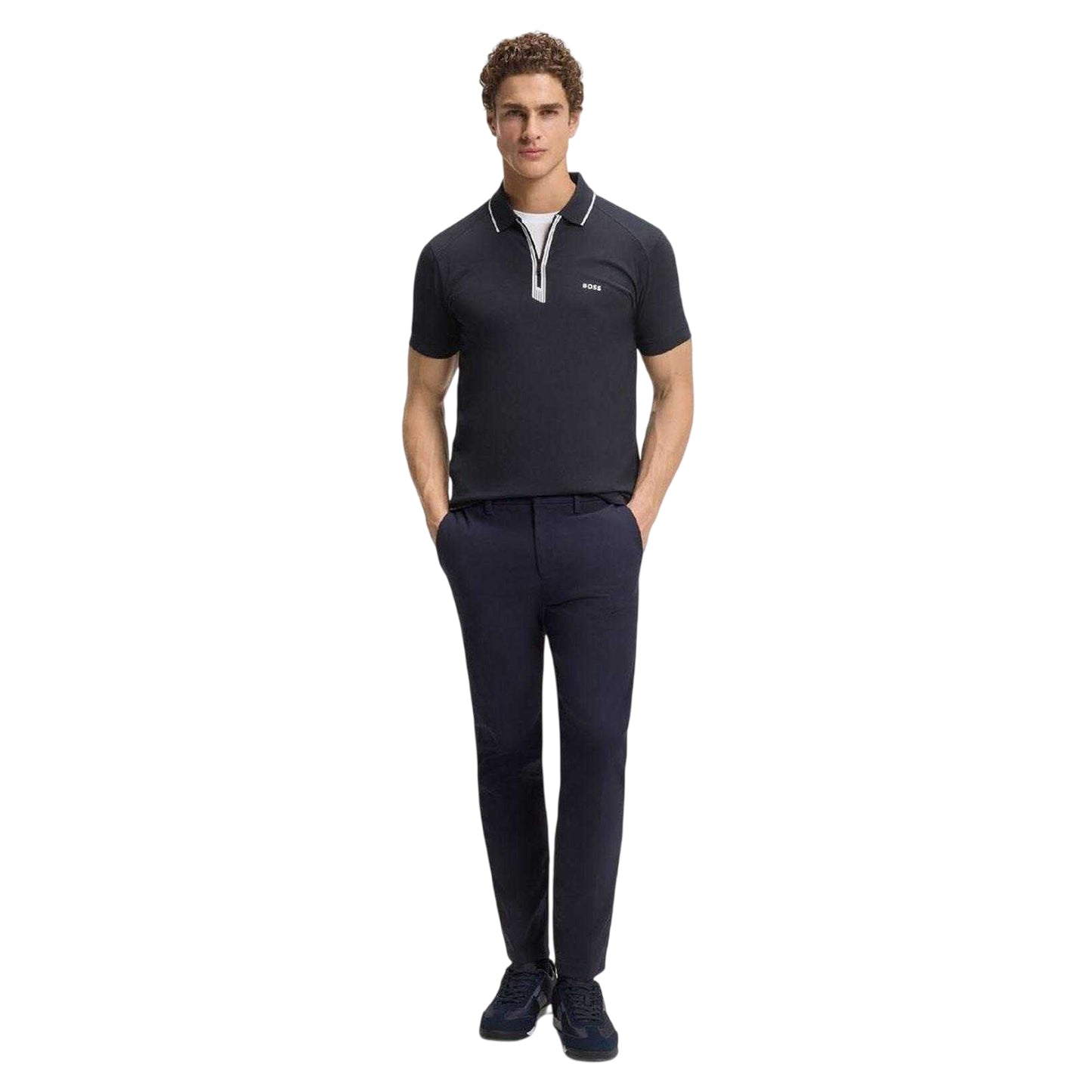 Dark Blue - Pack Shot - Boss Mens Contrast Piping Cotton Polo Shirt
