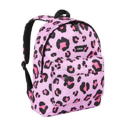 Pink - Side - Hot Tuna Campus Leopard Print Polyester School Backpack