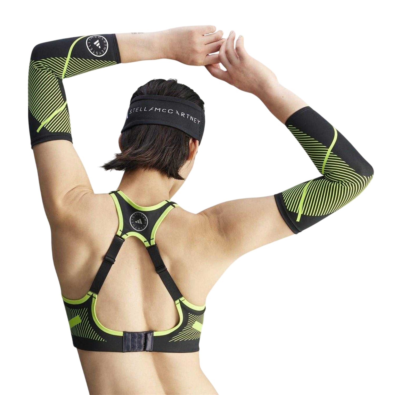 Black - Back - Adidas Womens-Ladies Truepace Geometric Pattern Sports Bra
