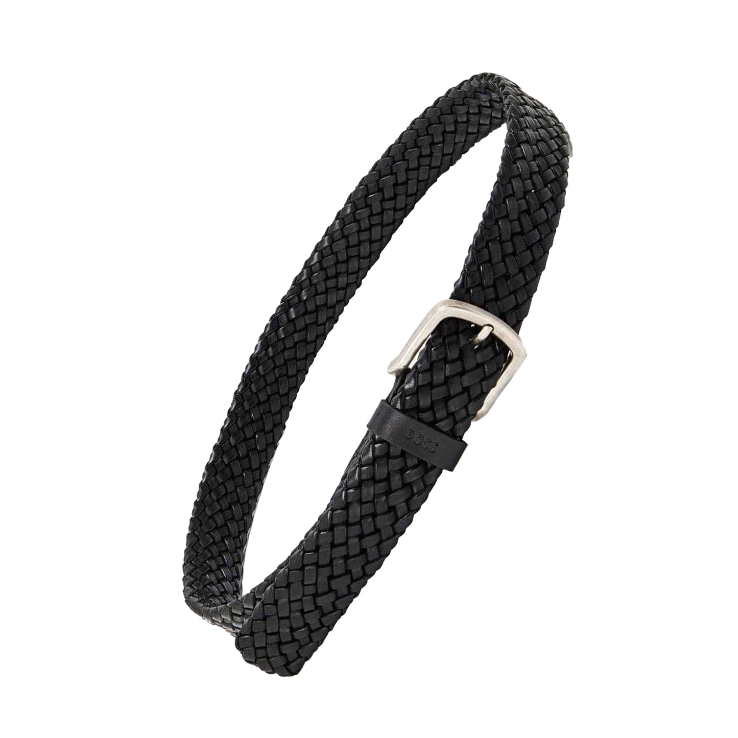 Black - Back - Boss Mens Braided Leather Casual Belt