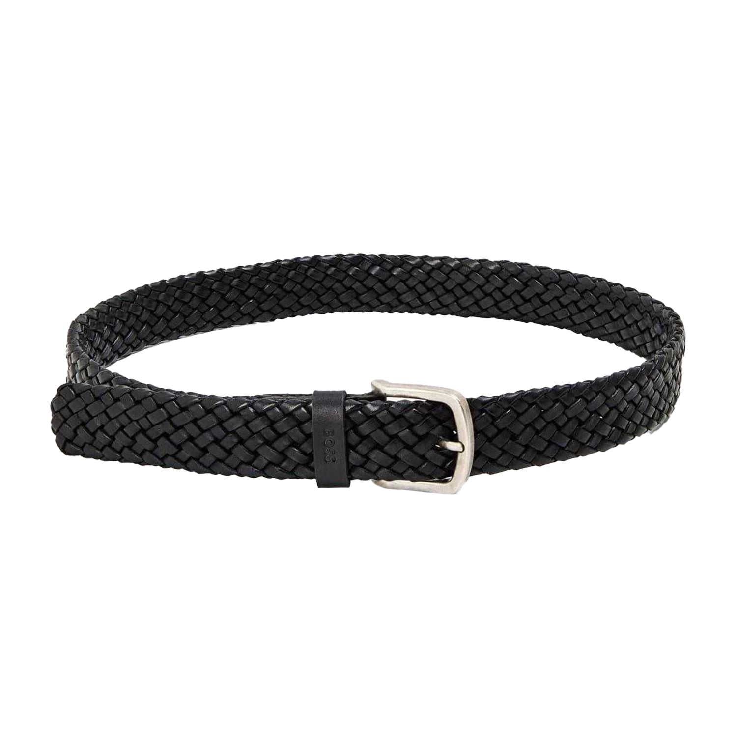 Black - Front - Boss Mens Braided Leather Casual Belt