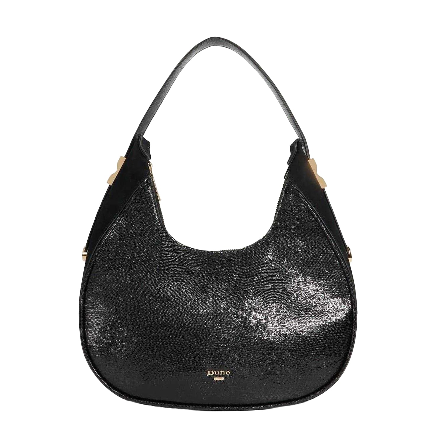 Black - Front - Dune London Dedicated Gold Detail Hobo Bag