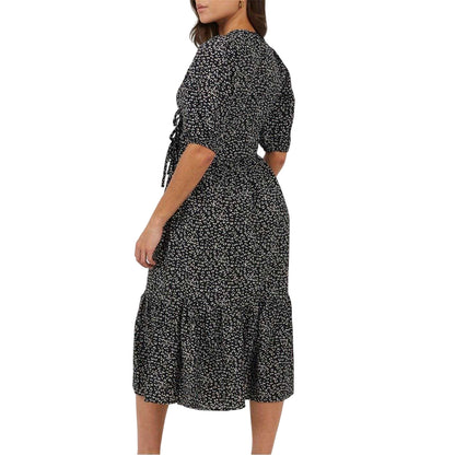 Black-White - Back - Brave Soul Womens-Ladies Puff Sleeve Wrap Dress