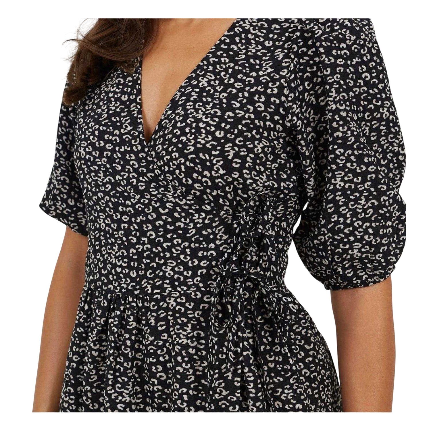 Black-White - Lifestyle - Brave Soul Womens-Ladies Puff Sleeve Wrap Dress