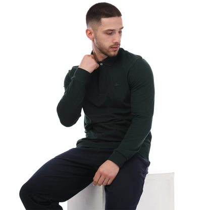 Green - Side - Lacoste Unisex Adult Smart Paris Cotton Stretch Long-Sleeved Polo Shirt