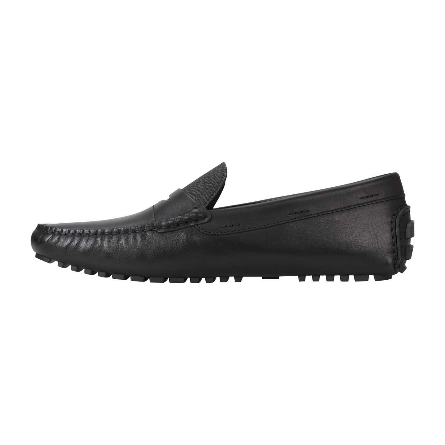 Black - Side - Boss Mens Driver Leather Moccasins