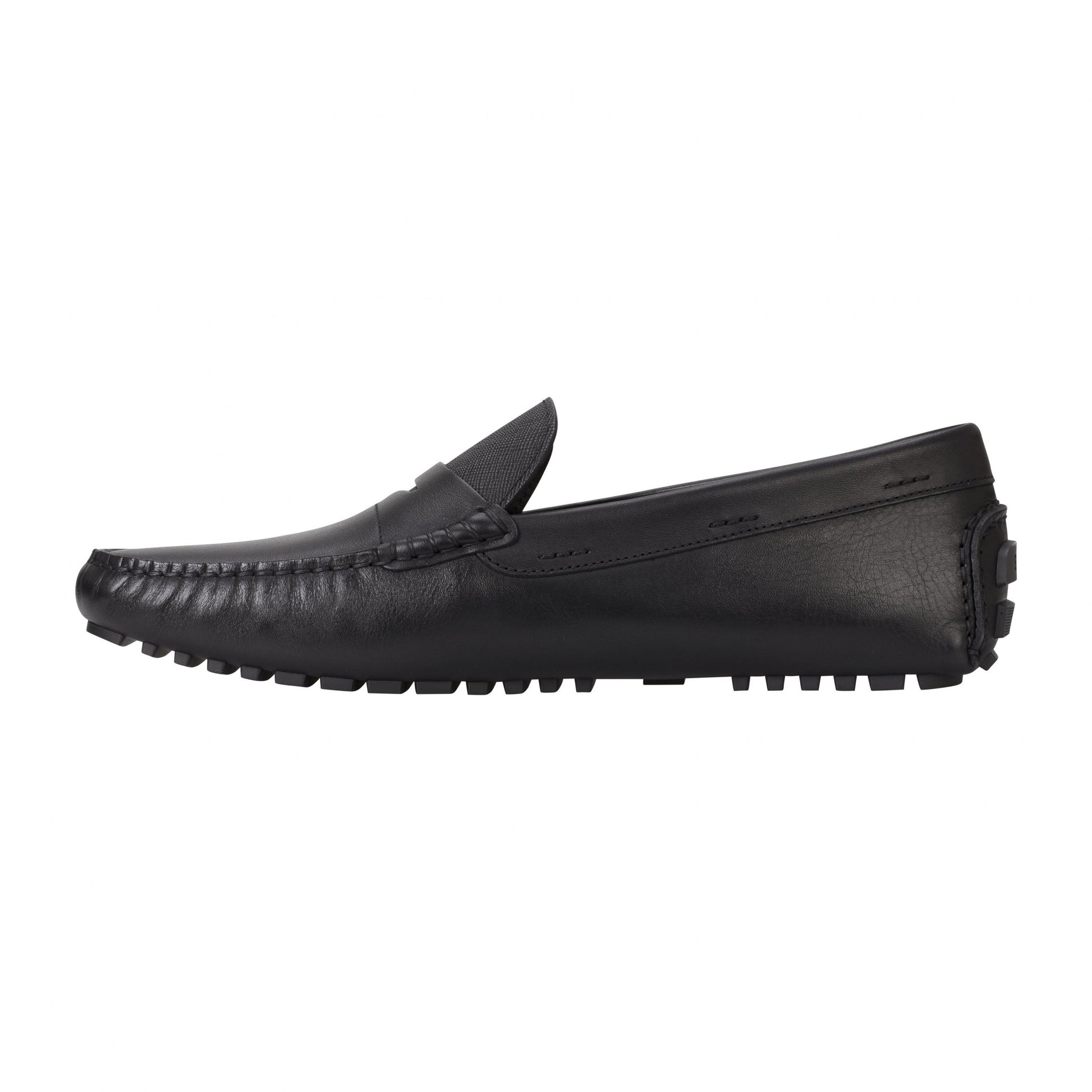 Black - Side - Boss Mens Driver Leather Moccasins
