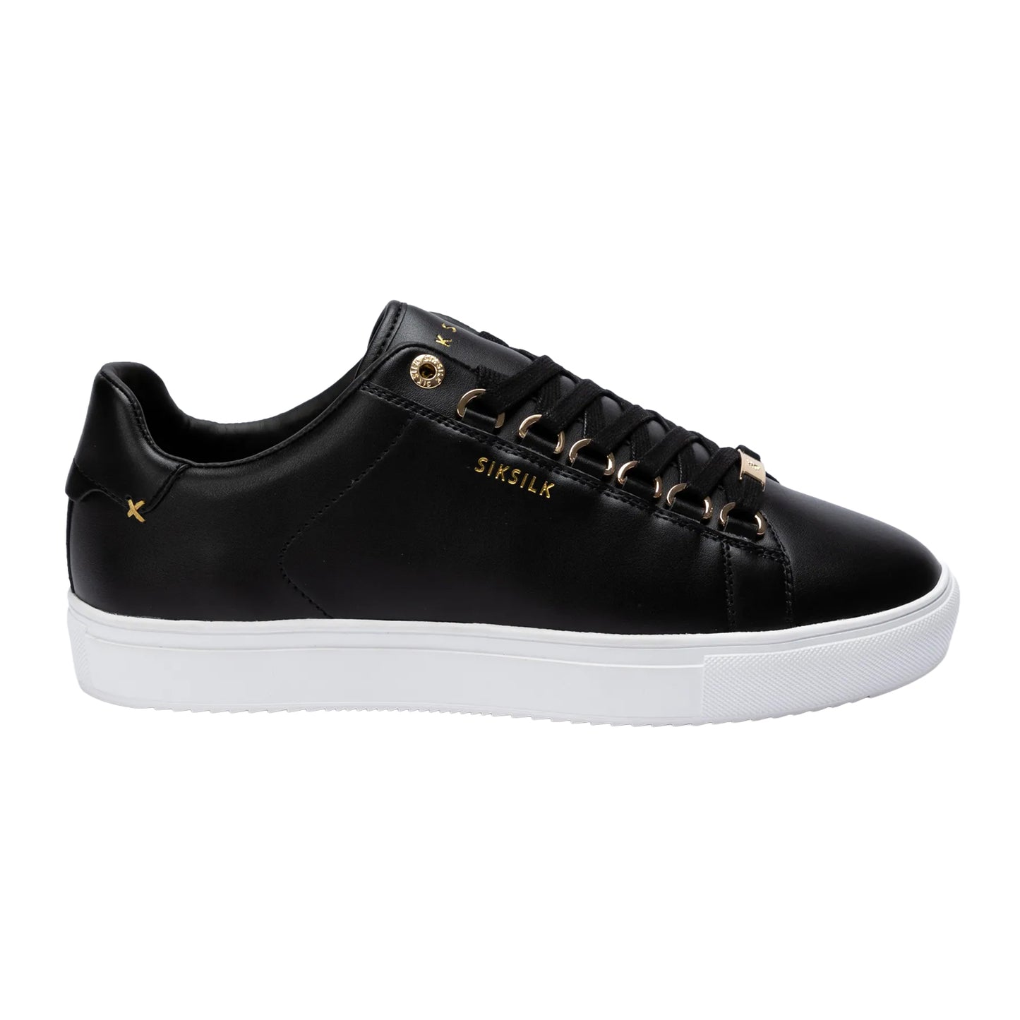 Black-Gold - Side - SikSilk Unisex Adult Classic Synthetic Leather D-Ring Trainers