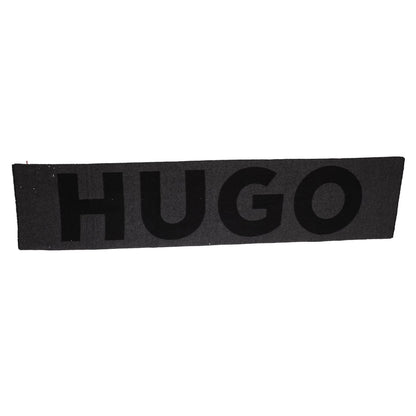 Grey - Front - Hugo Logo Wool Jacquard Scarf