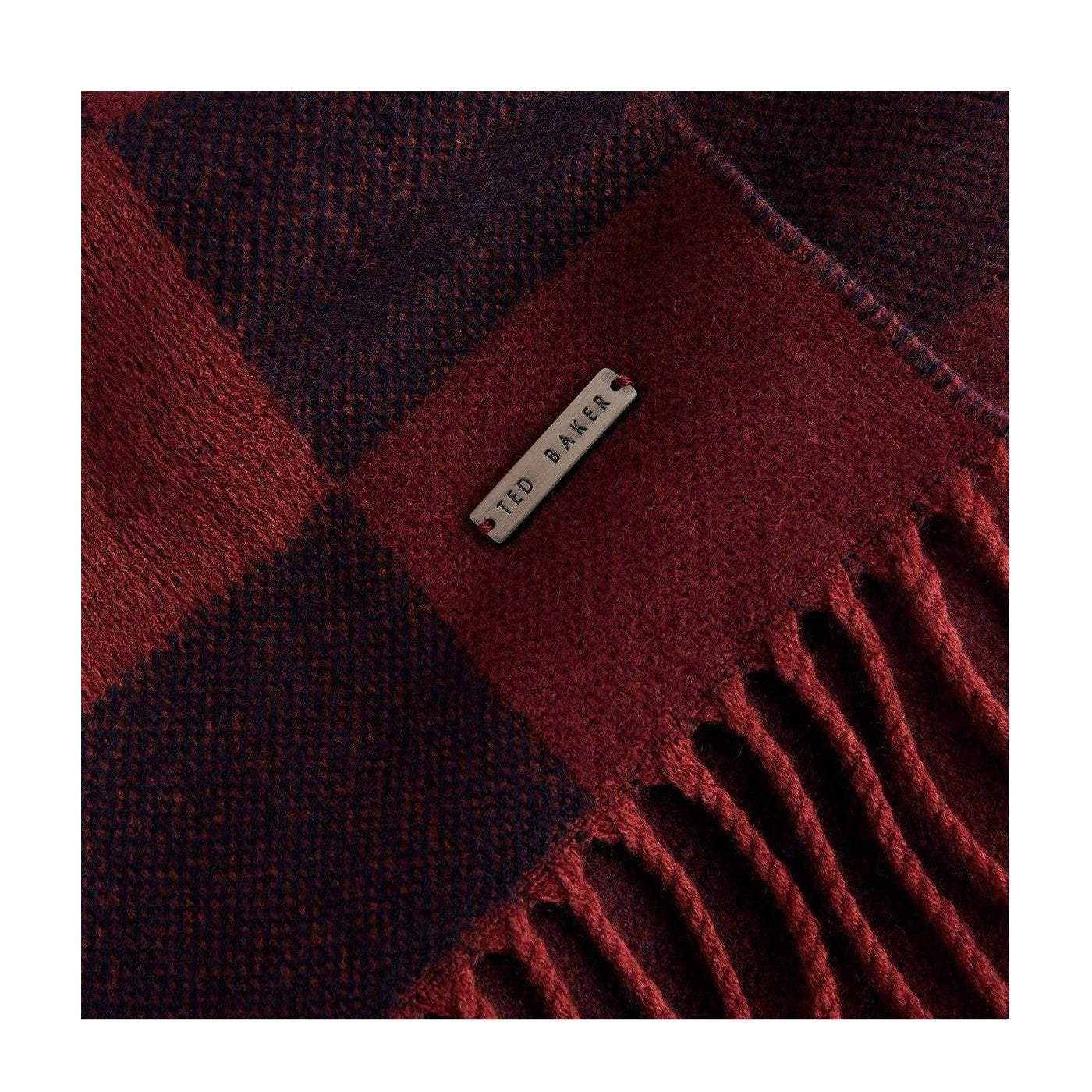 Oxblood - Side - Ted Baker Plaid Acrylic Fringe Scarf