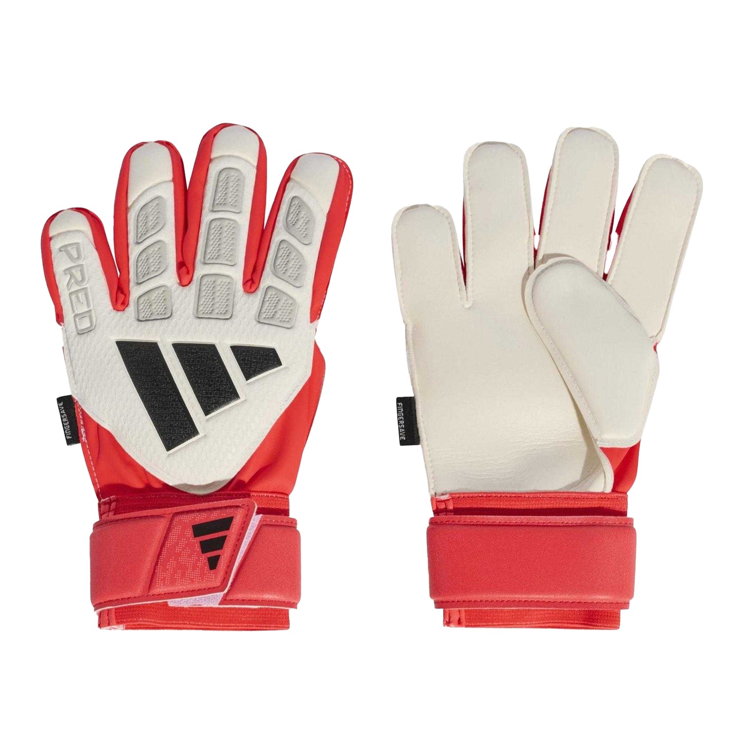 White-Red - Front - Adidas Childrens-Kids Predator Match Fingersave Football Goalkeeper Gloves