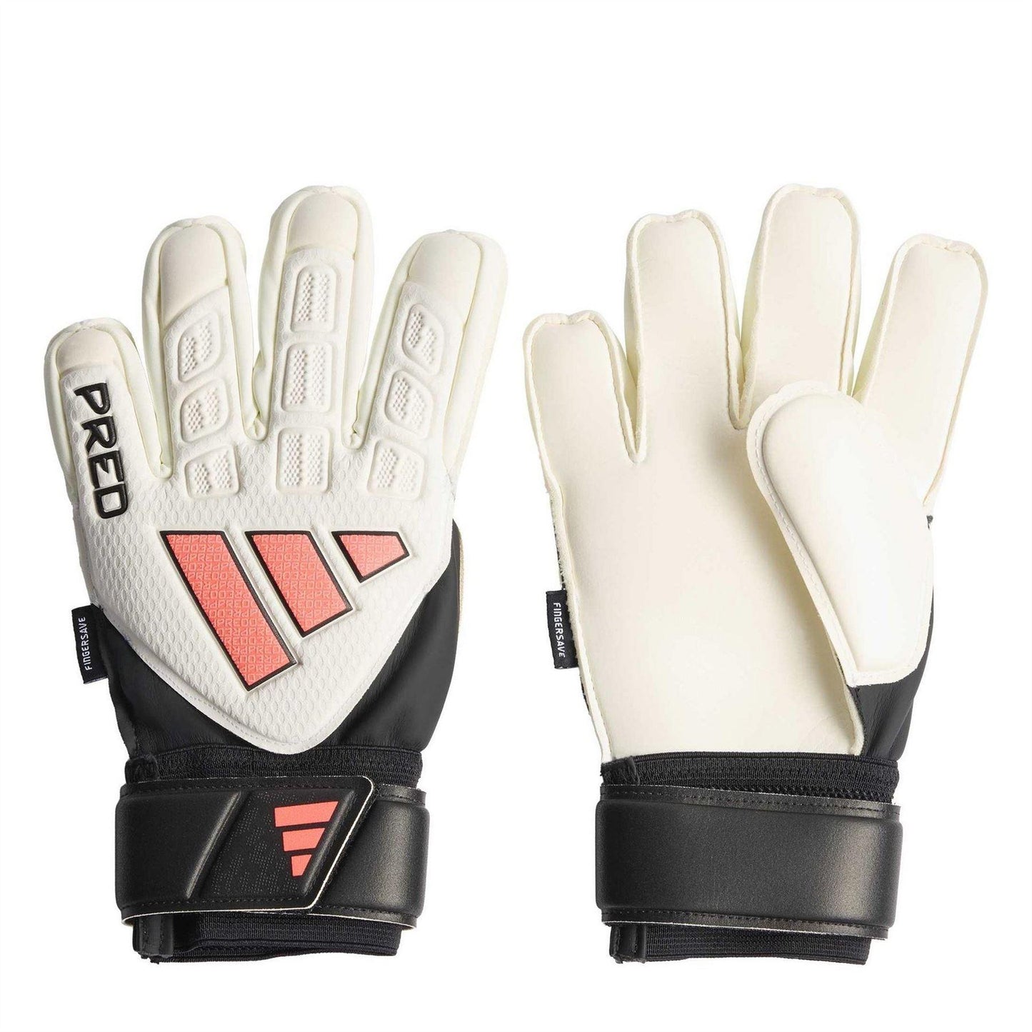 White-Black - Front - Adidas Childrens-Kids Predator Match Fingersave Football Goalkeeper Gloves