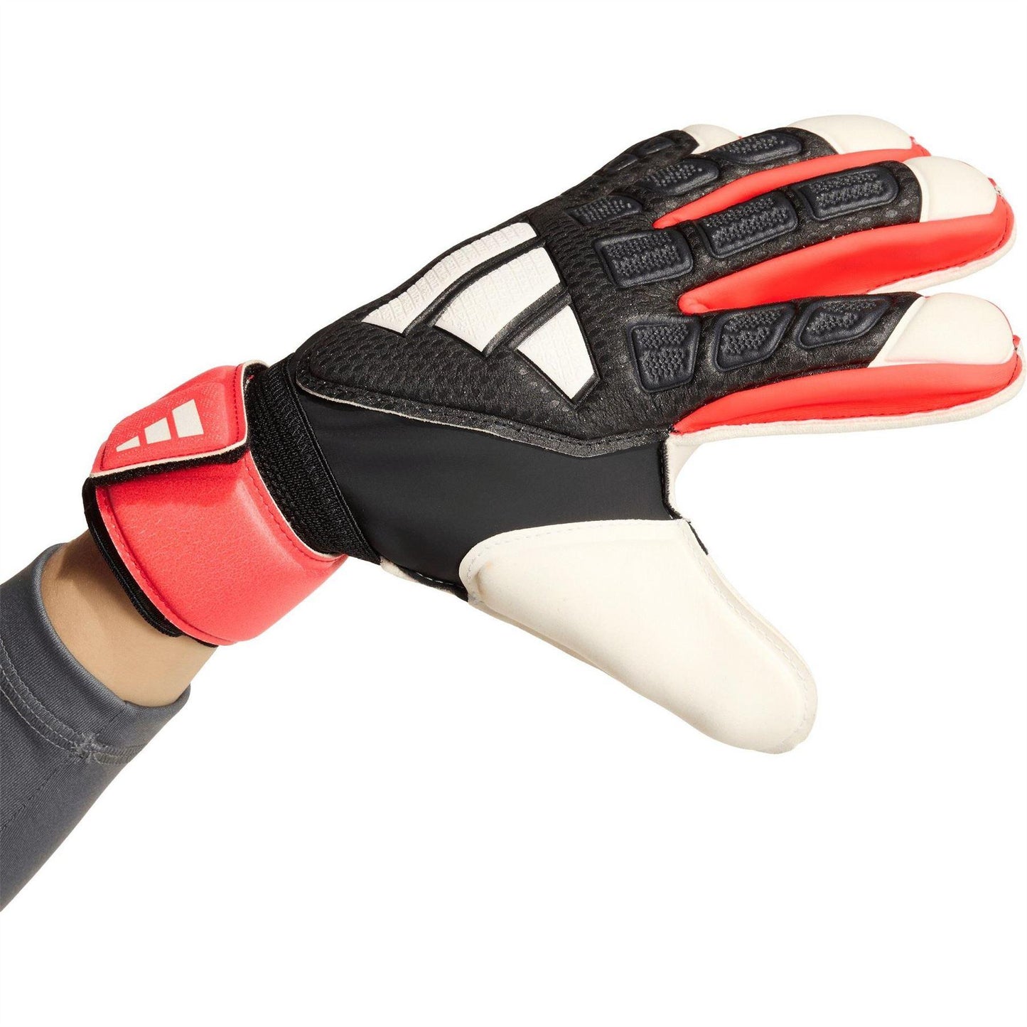 Black-Red-White - Pack Shot - Adidas Childrens-Kids Predator Match Fingersave Football Goalkeeper Gloves
