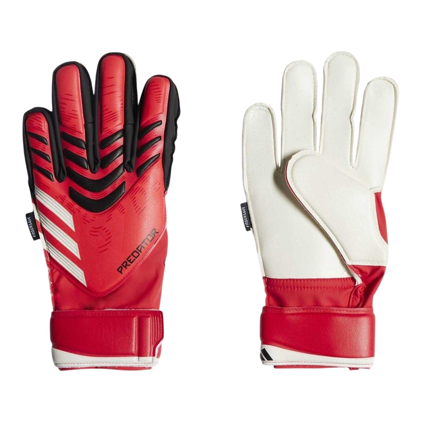 Red-Black - Front - Adidas Childrens-Kids Predator Match Fingersave Football Goalkeeper Gloves