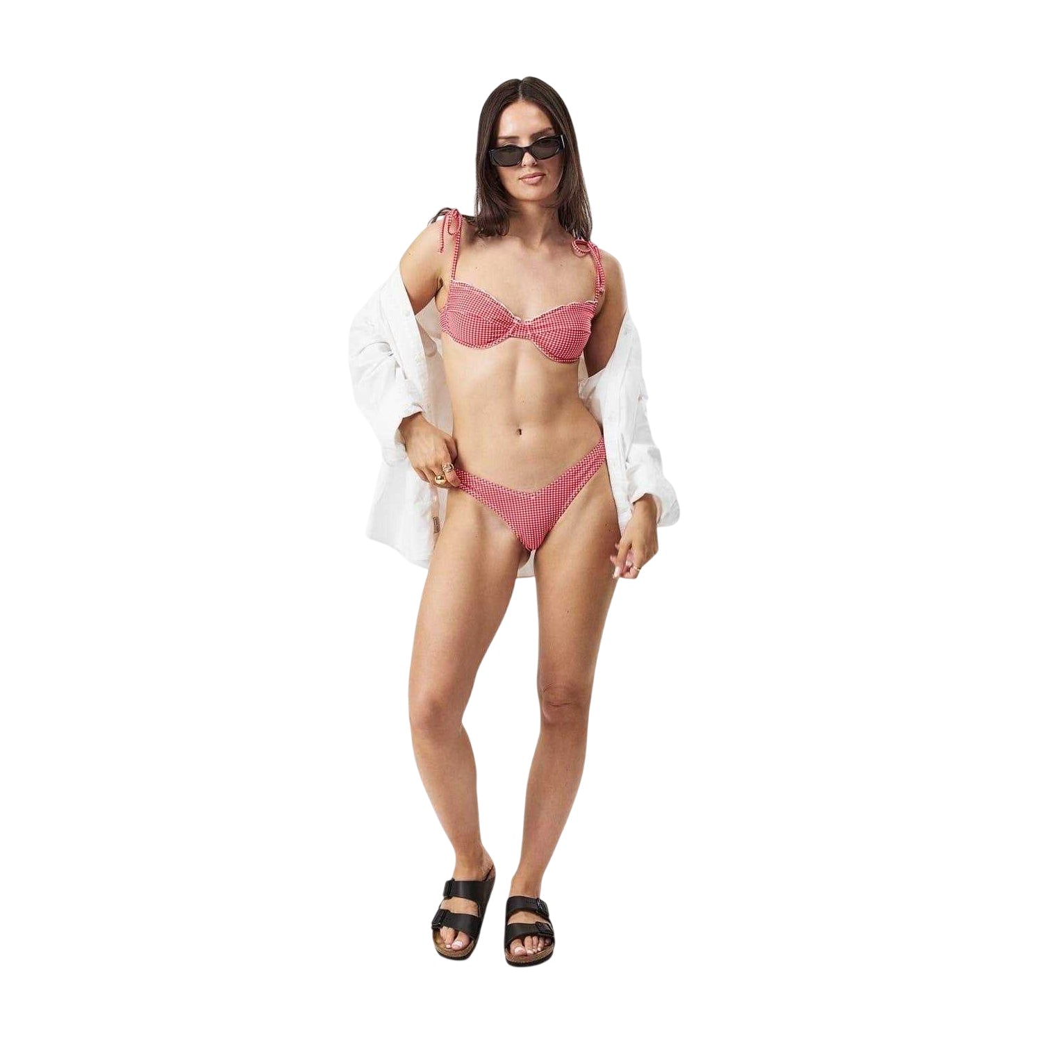 Red - Pack Shot - Jack Wills Womens-Ladies Gingham Bikini Bottoms