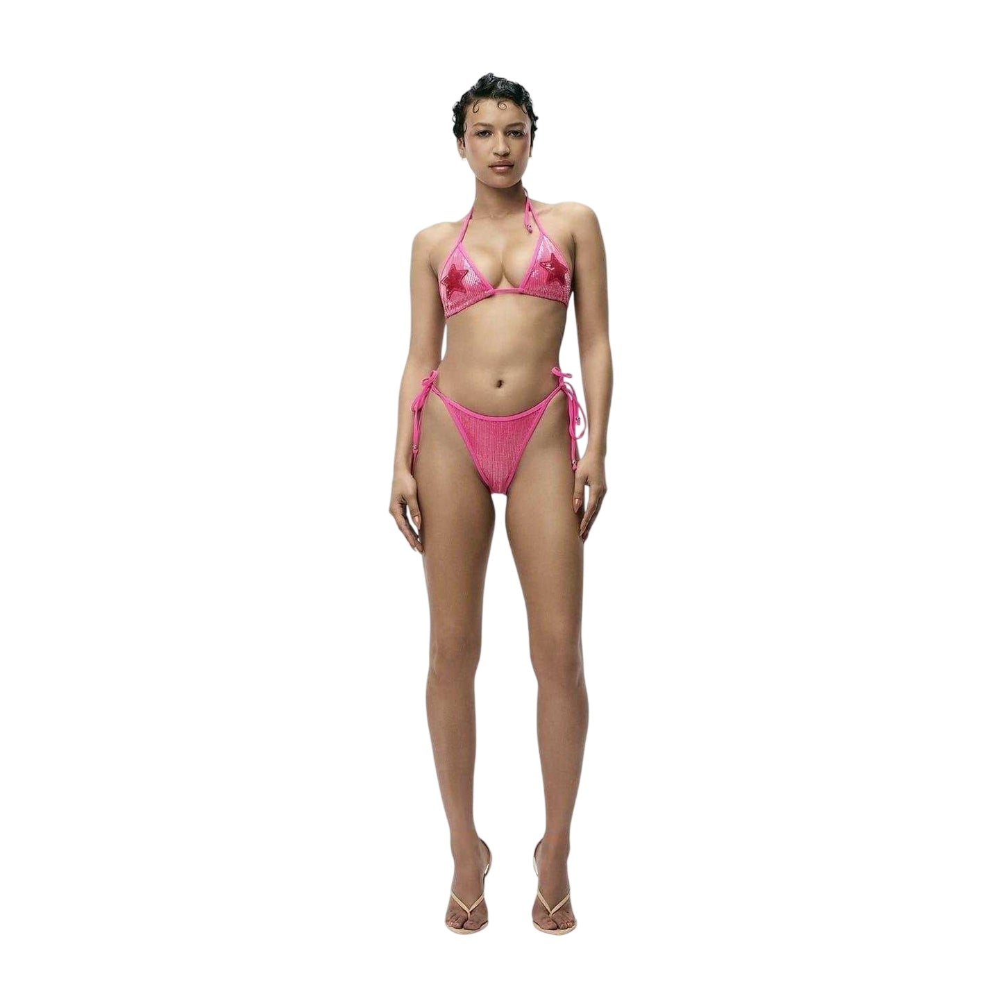 Pink - Side - Adidas Womens-Ladies Sequin Bikini Bottoms