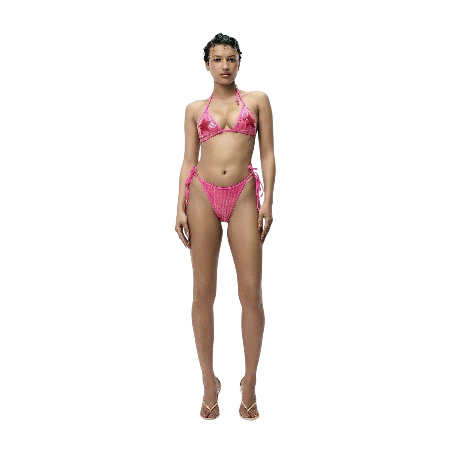 Pink - Side - Adidas Womens-Ladies Sequin Bikini Bottoms