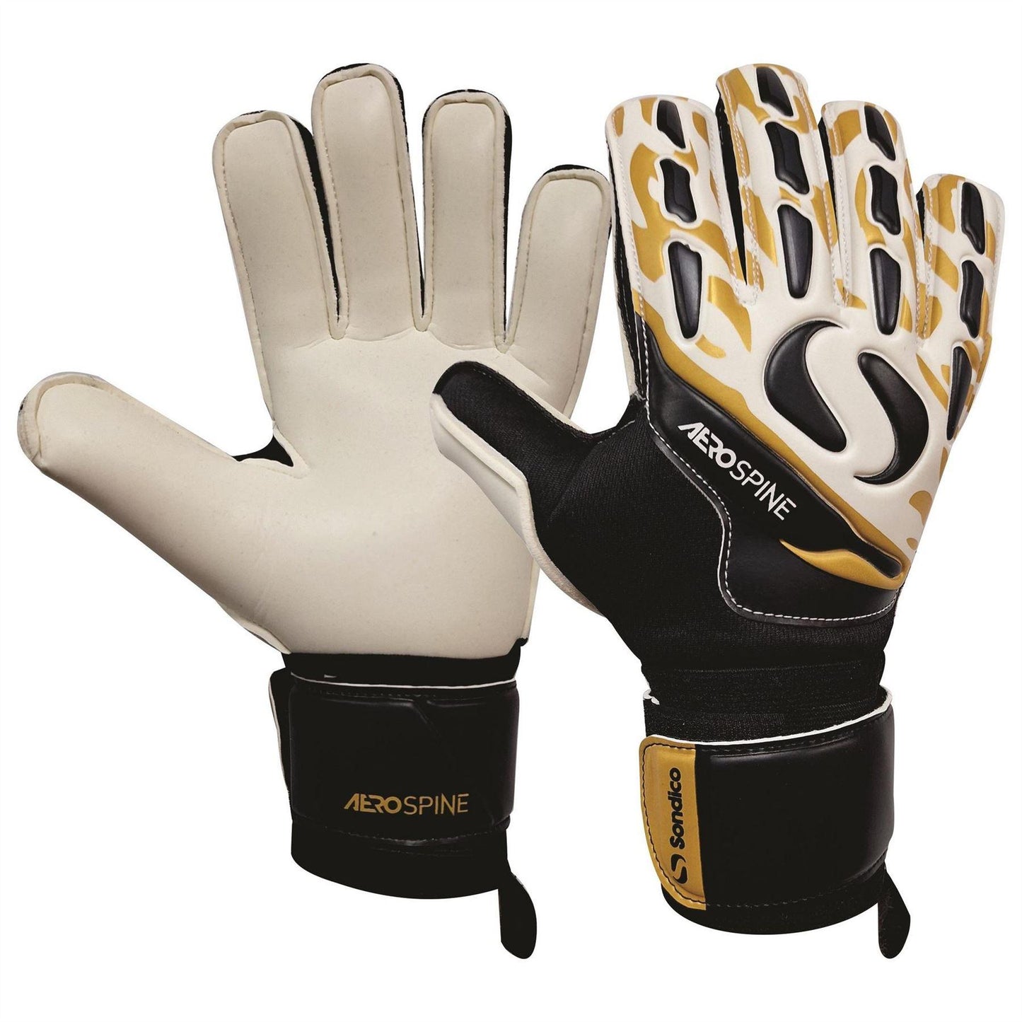 Black-Gold - Front - Sondico Childrens-Kids Aerospine Goalkeeping Goalkeeper Gloves