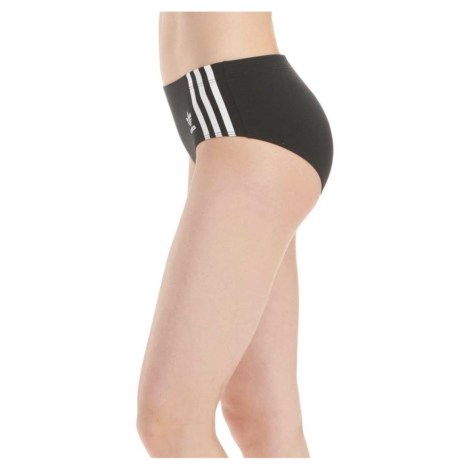 Black - Side - Adidas Womens-Ladies 3 Stripes Cotton Blend Snug Fit Briefs