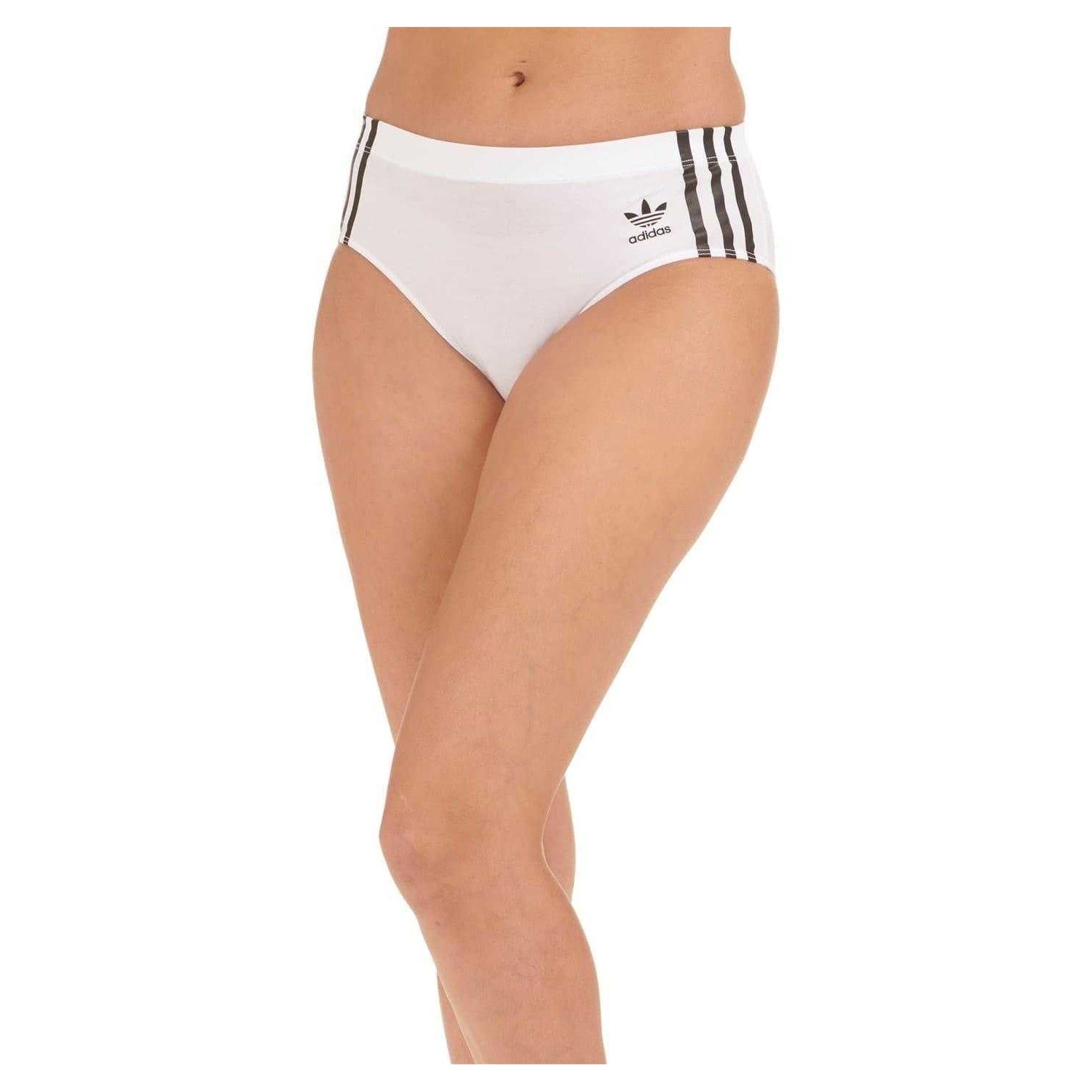 White - Front - Adidas Womens-Ladies 3 Stripes Cotton Blend Snug Fit Briefs
