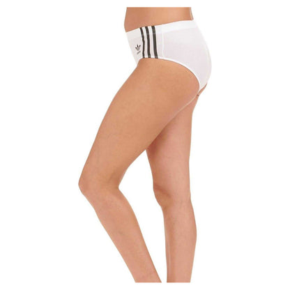 White - Side - Adidas Womens-Ladies 3 Stripes Cotton Blend Snug Fit Briefs