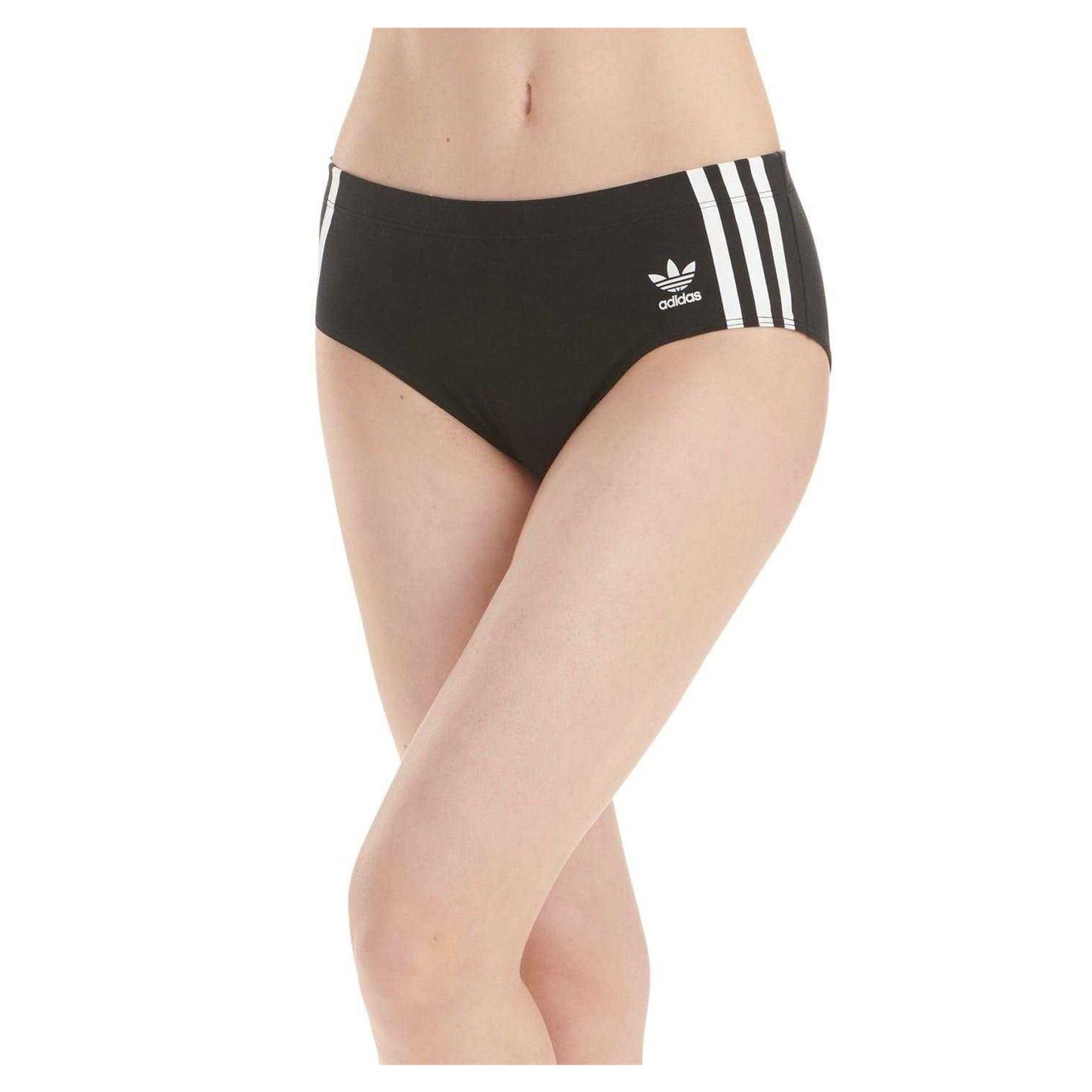 Black - Front - Adidas Womens-Ladies 3 Stripes Cotton Blend Snug Fit Briefs
