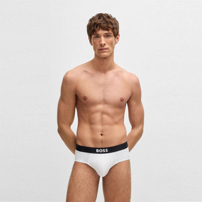 White - Side - Boss Mens Logo Cotton Briefs (Pack of 3)