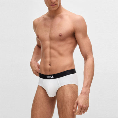 White - Pack Shot - Boss Mens Logo Cotton Briefs (Pack of 3)