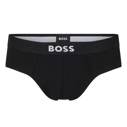 Black - Front - Boss Mens Logo Cotton Briefs (Pack of 3)