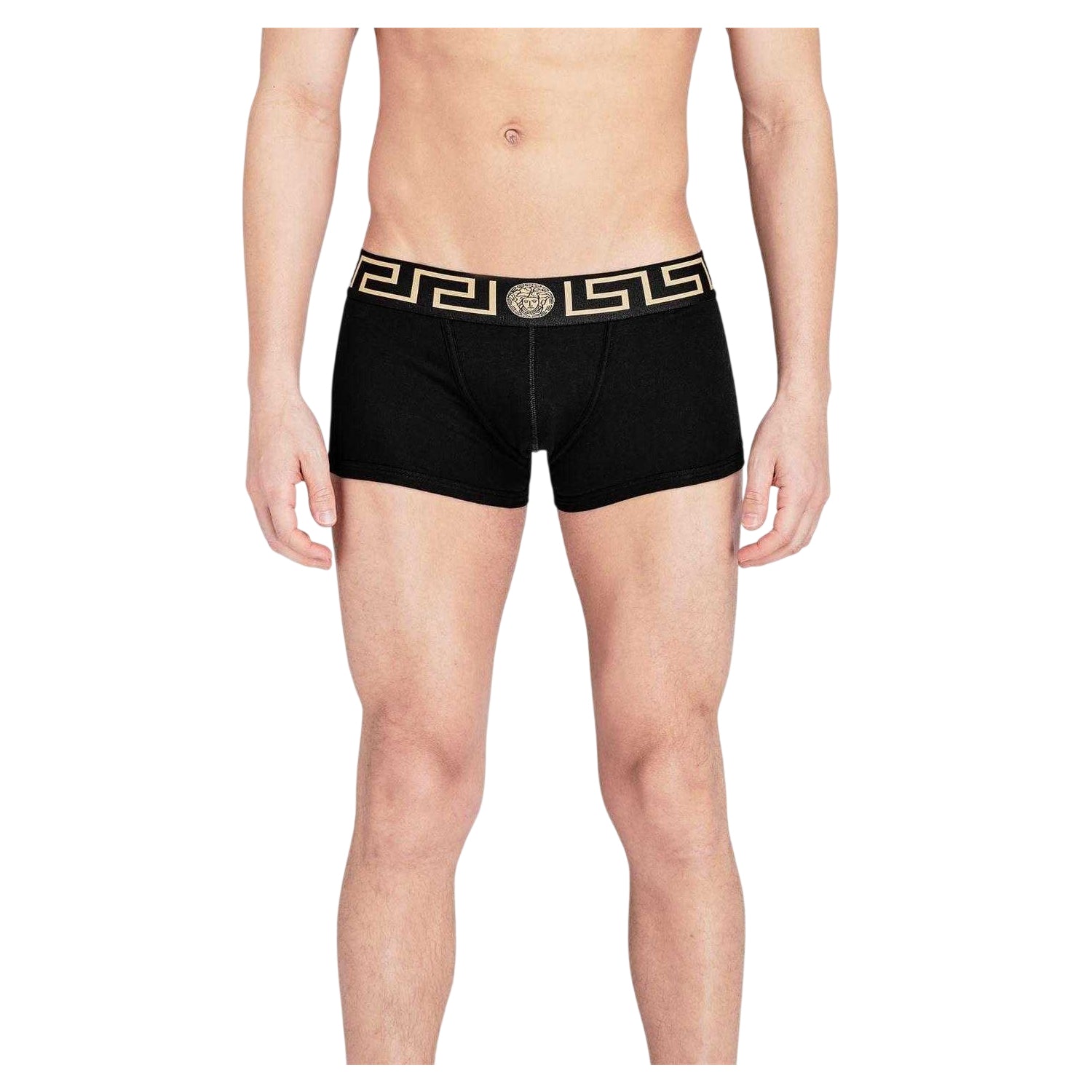 Black - Side - Versace Mens Greca Cotton Underwear (Pack of 2)