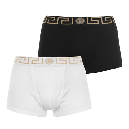 Black-White - Front - Versace Mens Greca Cotton Underwear (Pack of 2)
