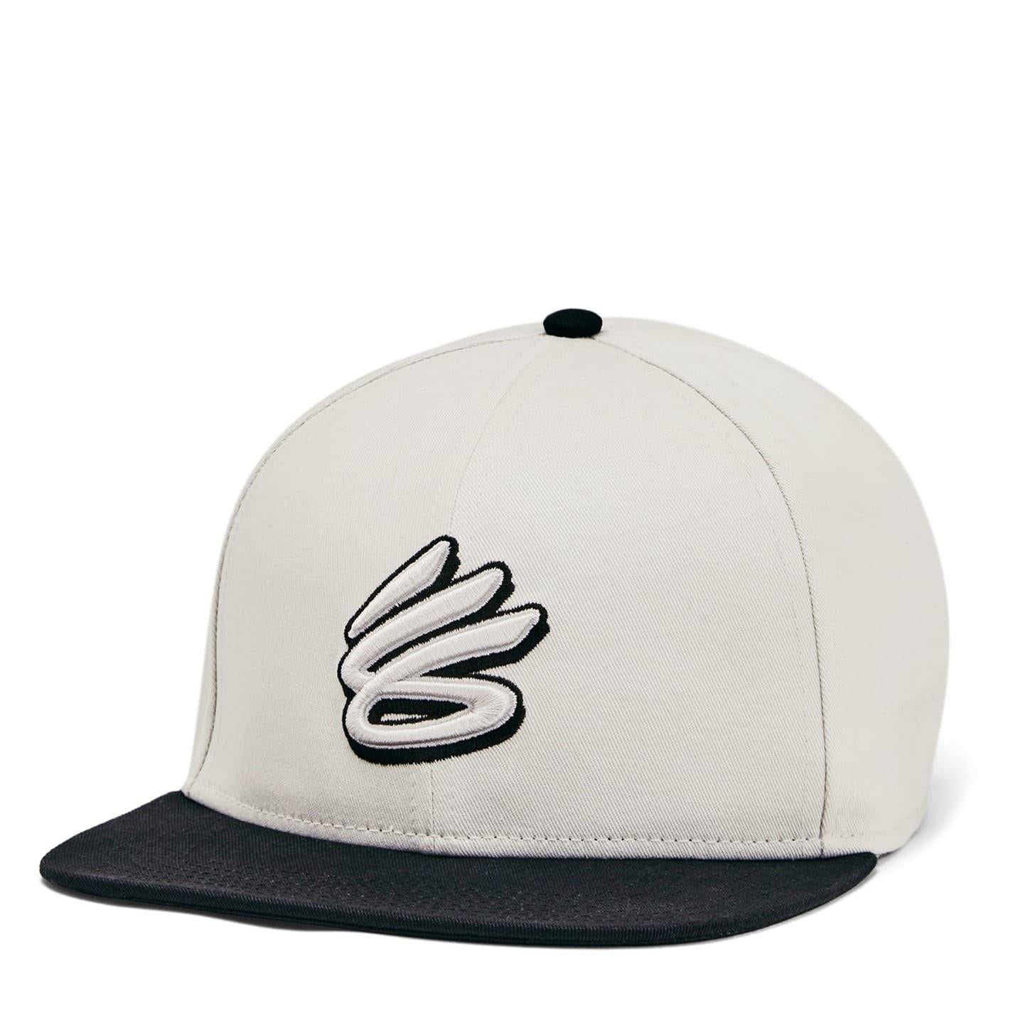 White - Front - Under Armour Mens Curry Logo Cotton Flat Peak Snapback Cap