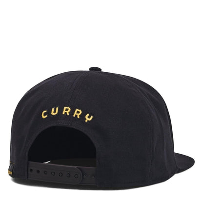 Black - Back - Under Armour Mens Curry Logo Cotton Flat Peak Snapback Cap