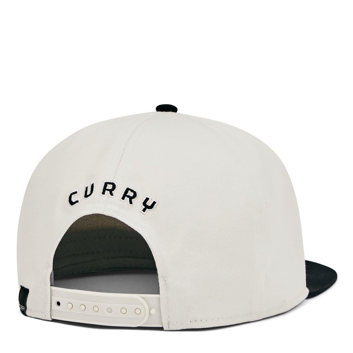 White - Back - Under Armour Mens Curry Logo Cotton Flat Peak Snapback Cap