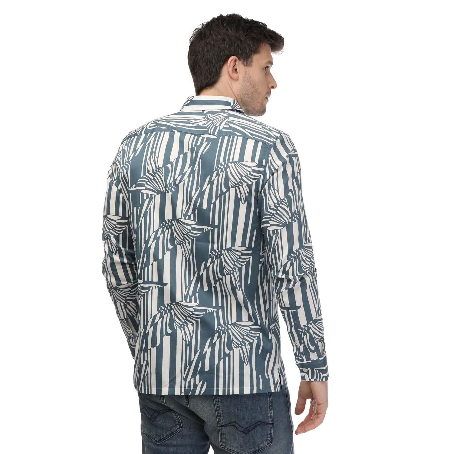 Blue - Back - Ted Baker Mens Chorley Butterfly Stripe Shirt