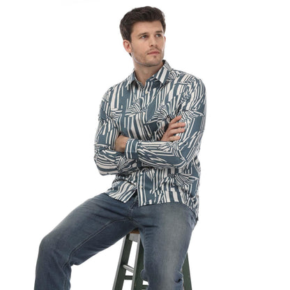 Blue - Side - Ted Baker Mens Chorley Butterfly Stripe Shirt