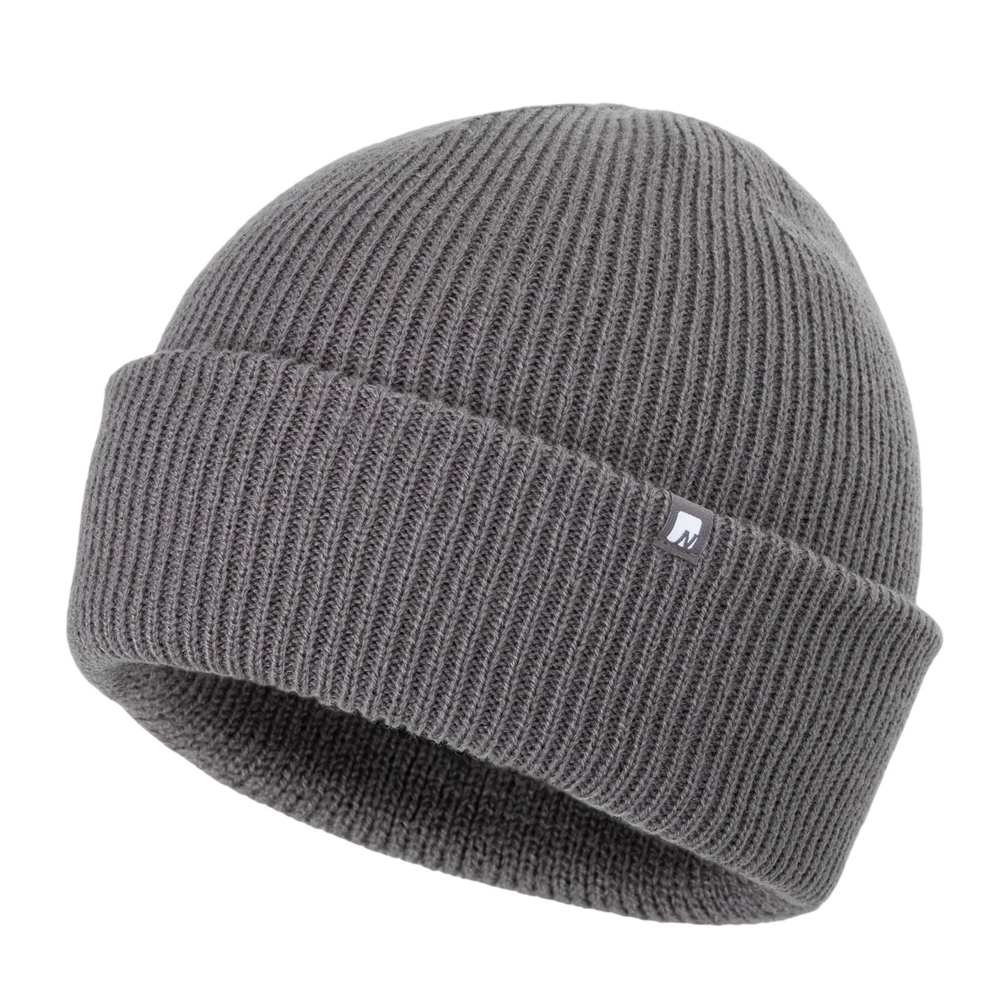 Grey - Side - Nevica Mens Meribel Logo Ribbed Beanie