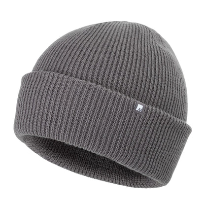 Grey - Side - Nevica Mens Meribel Logo Ribbed Beanie