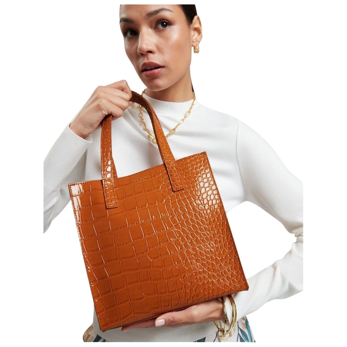 Tan - Pack Shot - Ted Baker Wenella Crocodile Skin Tote Bag