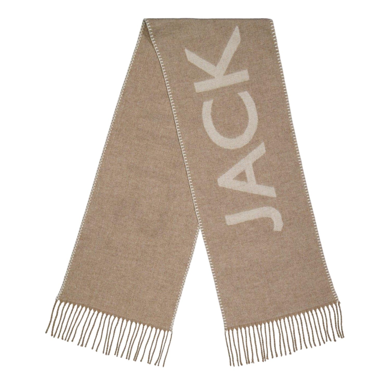 Oatmeal - Front - Jack Wills Lettering Intarsia Logo Scarf