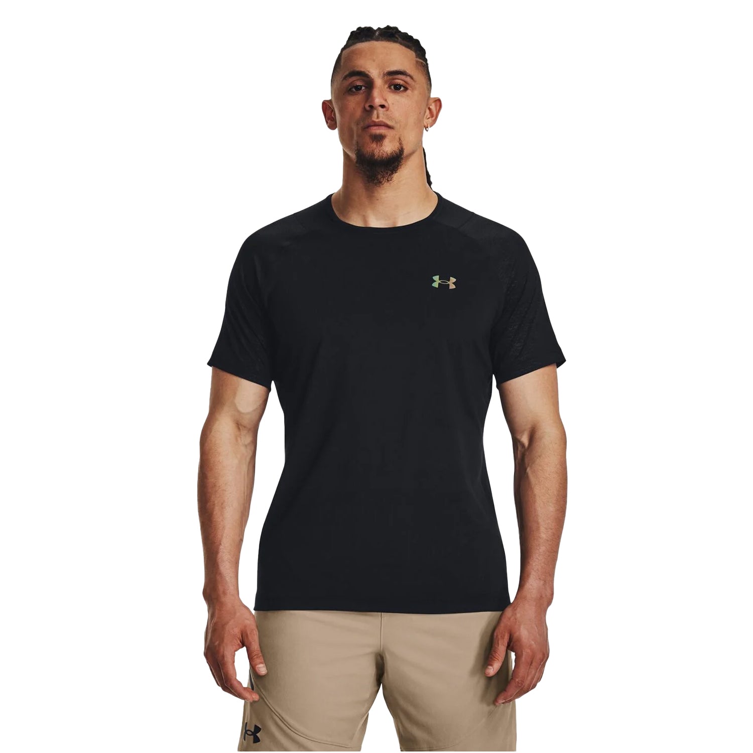 Black - Side - Under Armour Mens Rush Embo T-Shirt
