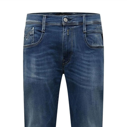 Blue - Side - Replay Mens Anbass Denim Slim Jeans